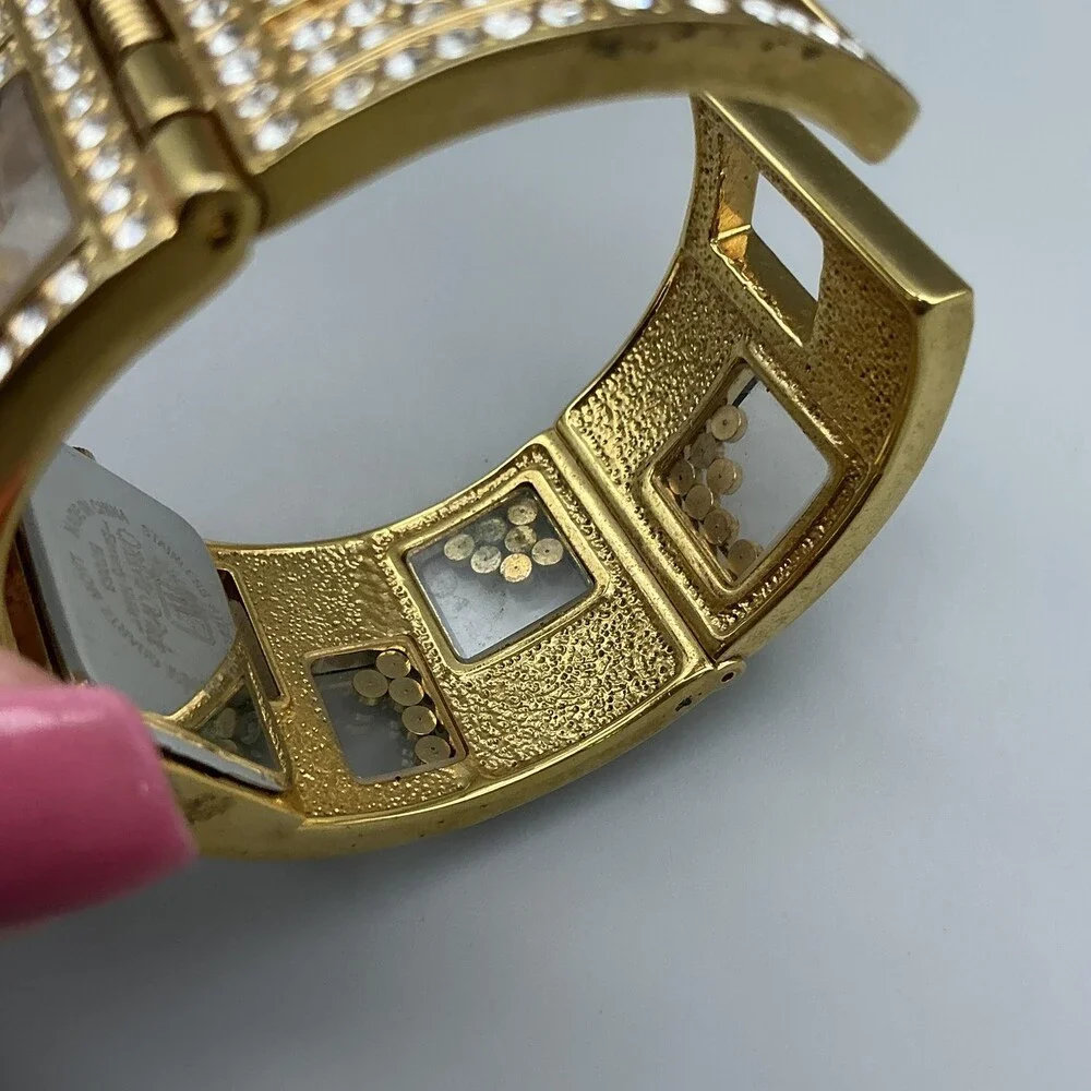 Victoria Wieck Womens Watch 27mm Gold Tone Floating Crystals Cuff New Battery
